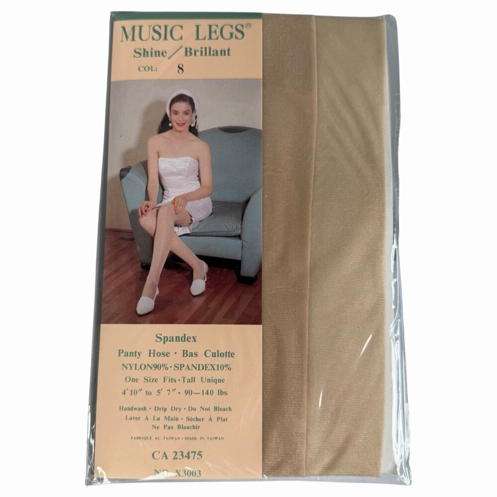 Music Legs Pantyhose Shine Nude Tan Nylon & Spandex Size 10 NOS Sealed VTG